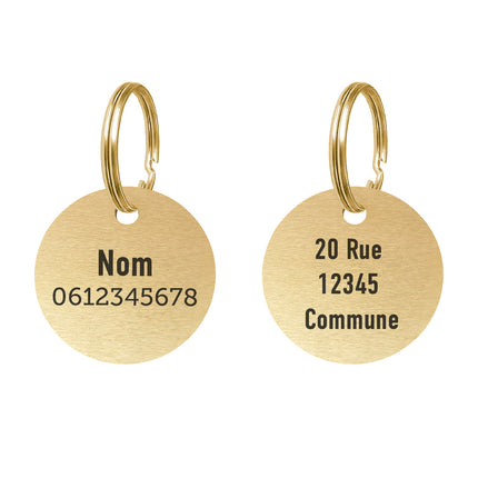 Médaille chien ronde en laiton - recto verso - Ø30 mm