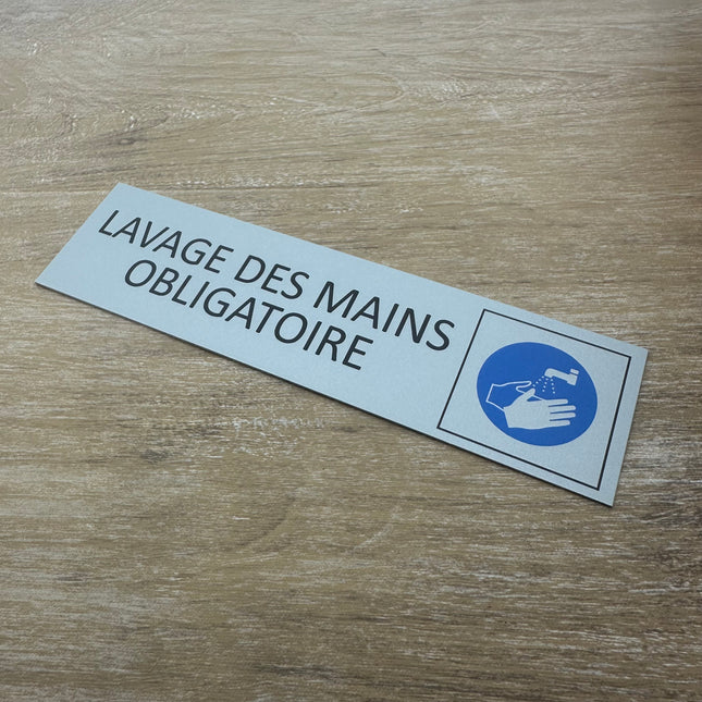 Plaque de porte Lavage des mains obligatoire -  aluminium - 165 x 45 mm