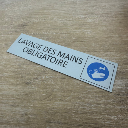 Plaque de porte Lavage des mains obligatoire -  aluminium - 165 x 45 mm