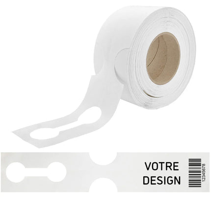 Étiquettes à boucle personnalisées blanches avec code-barres - PEHD - 381 x 75 mm - 100 étiquettes