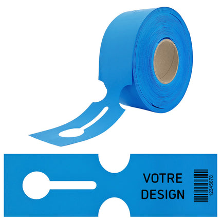Grandes étiquettes à boucle personnalisées bleues avec code-barres - PEHD - 273,5  x 80 mm - 100 étiquettes