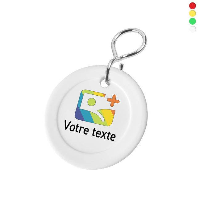 Porte-clés plastique HOLLY avec logo et texte - Ø40 mm - par pièce