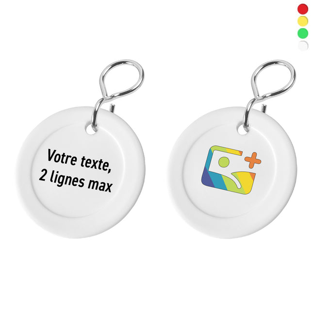 Porte-clés plastique HOLLY avec texte recto et logo verso - Ø40 mm - par pièce