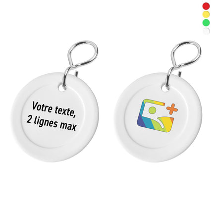 Porte-clés plastique Holly avec texte recto et logo verso - Ø40 mm - par pièce