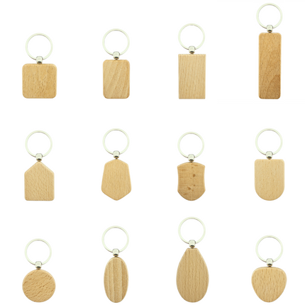 Porte-clés personnalisé en bois rectangle - 51 x 32 mm - par pièce