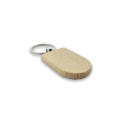 Porte-clés personnalisé en bois semi-ovale- 50 x 35 mm - par pièce