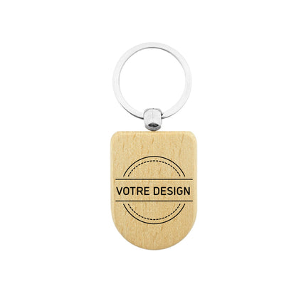 Porte-clés personnalisé en bois semi-ovale- 50 x 35 mm - par pièce
