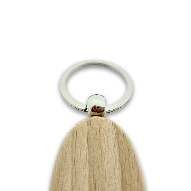 Porte-clés personnalisé gravé en bois ovale - 54 x 30 mm - par pièce