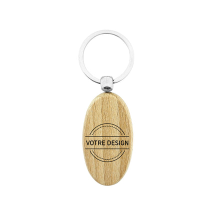 Porte-clés personnalisé en bois ovale - 54 x 30 mm - par pièce