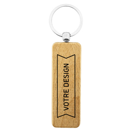 Porte-clés personnalisé en bois rectangle - 80 x 27 mm - par pièce