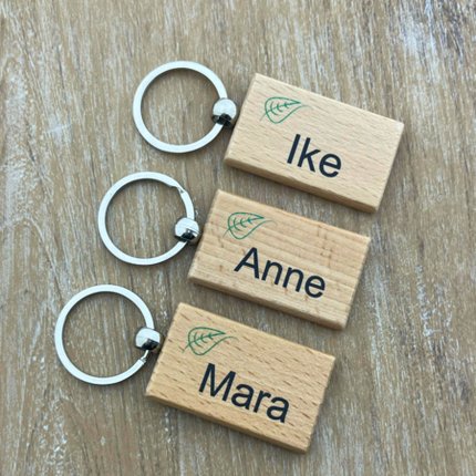 Porte-clés personnalisé en bois rectangle - 51 x 32 mm - par pièce