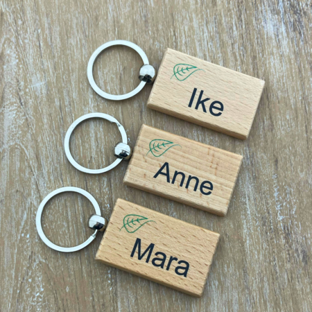 Porte-clés personnalisé en bois rectangle - 51 x 32 mm - par pièce