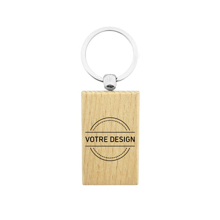 Porte-clés personnalisé en bois rectangle - 51 x 32 mm - par pièce