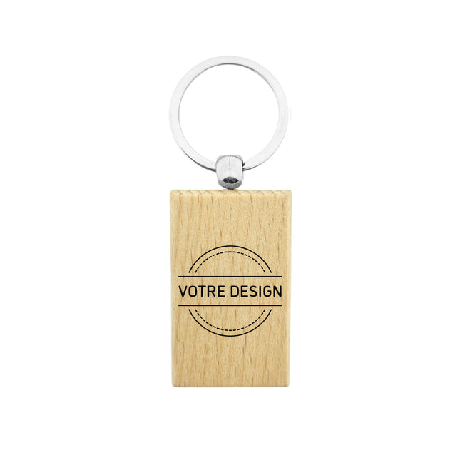 Porte-clés personnalisé en bois rectangle - 51 x 32 mm - par pièce