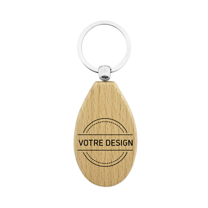 Porte-clés personnalisé en bois goutte - 58 x 36 mm - par pièce
