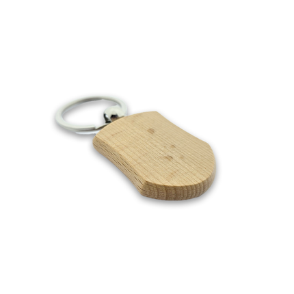 Porte-clés personnalisé en bois bouclier - 45 x 32 mm - par pièce