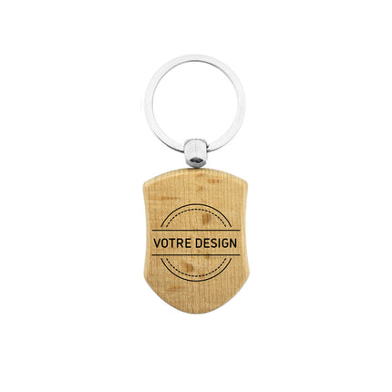 Porte-clés personnalisé en bois bouclier - 45 x 32 mm - par pièce