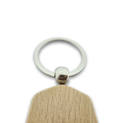 Porte-clés personnalisé en bois hexagone - 48 x 35 mm - par pièce