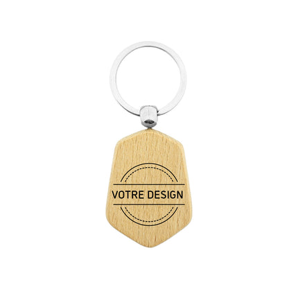 Porte-clés personnalisé en bois hexagone - 48 x 35 mm - par pièce