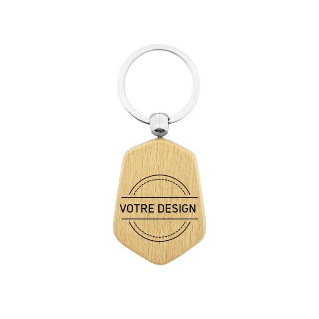 Porte-clés personnalisé en bois hexagone - 48 x 35 mm - par pièce