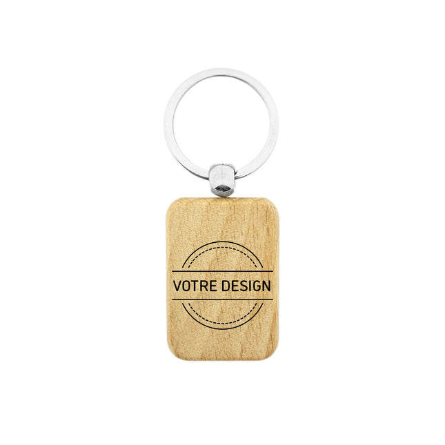 Porte-clés personnalisé en bois rectangle - 44 x 40 mm - par pièce