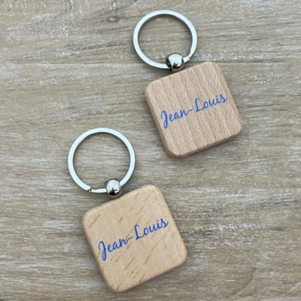 Porte-clés personnalisé en bois carré - 40 x 40 mm - par pièce