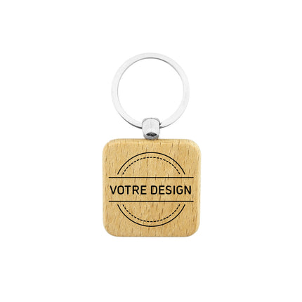 Porte-clés personnalisé en bois carré - 40 x 40 mm - par pièce