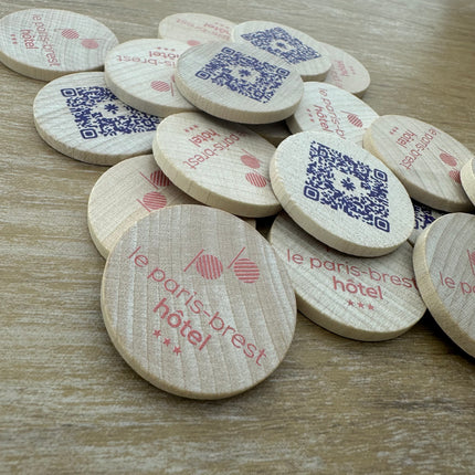 Jetons personnalisés en bois -  Ø37 mm - 100 pièces
