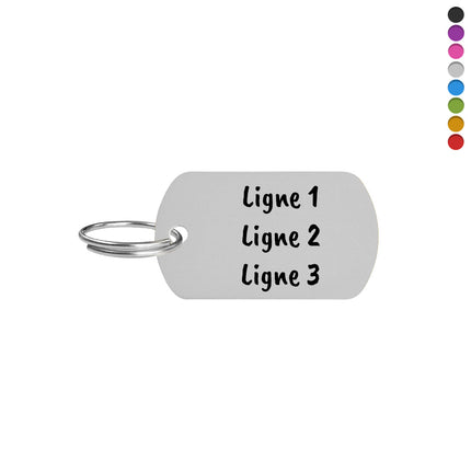 Porte-clés avec texte en aluminium anodisé - 38 x 22 mm - par pièce