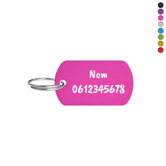 Porte-clés avec nom et numéro de téléphone en aluminium anodisé - 38 x 22 mm - par pièce