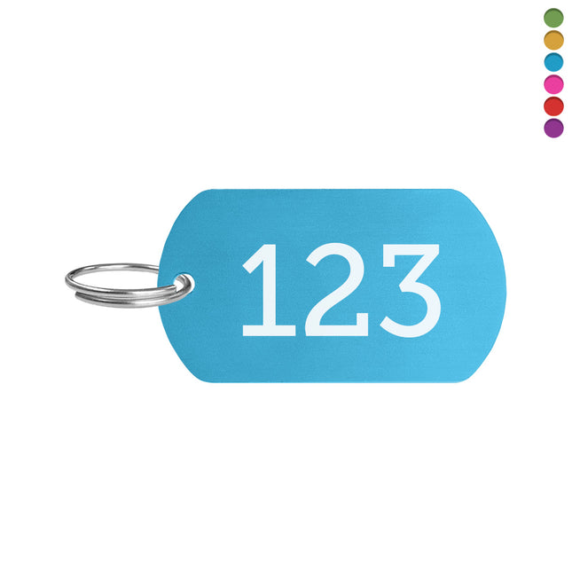Porte-clés numéroté en aluminium anodisé - 50 x 28 mm - par pièce
