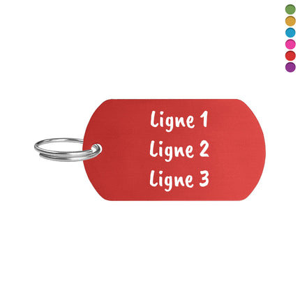Porte-clés avec texte en aluminium anodisé - 50 x 28 mm - par pièce