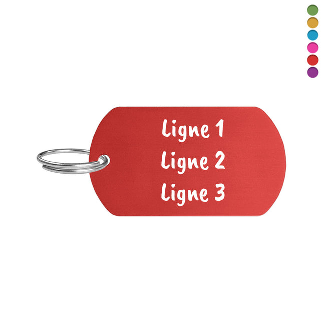 Porte-clés avec texte en aluminium anodisé - 50 x 28 mm - par pièce