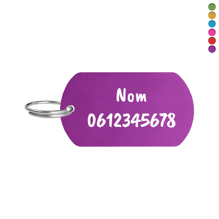 Porte-clés avec nom et numéro de téléphone en aluminium anodisé - 50 x 28 mm - par pièce