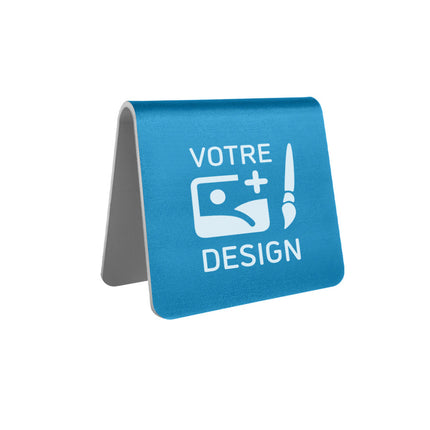 Chevalet de table personnalisé bleu aluminium Élisto - 60 x 60 mm - par pièce