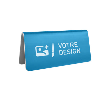 Chevalet de table personnalisé bleu aluminium Élisto - 100 x 50 mm - par pièce