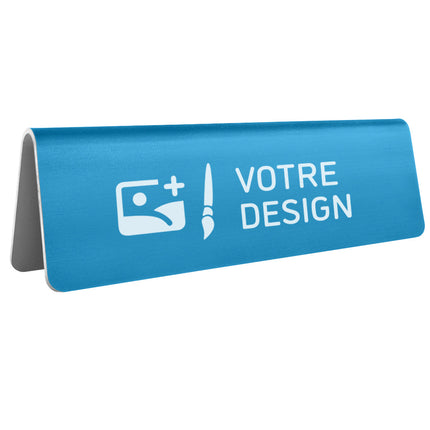 Chevalet de table personnalisé bleu aluminium Élisto - 160 x 50 mm - par pièce