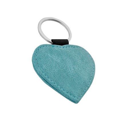 Porte-clés en cuir personnalisé cœur turquoise - 62 x 57 mm - par pièce