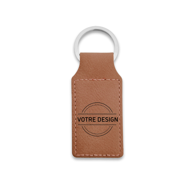 Porte-clés en cuir personnalisé rectangle marron - 70 x 33 mm - par pièce