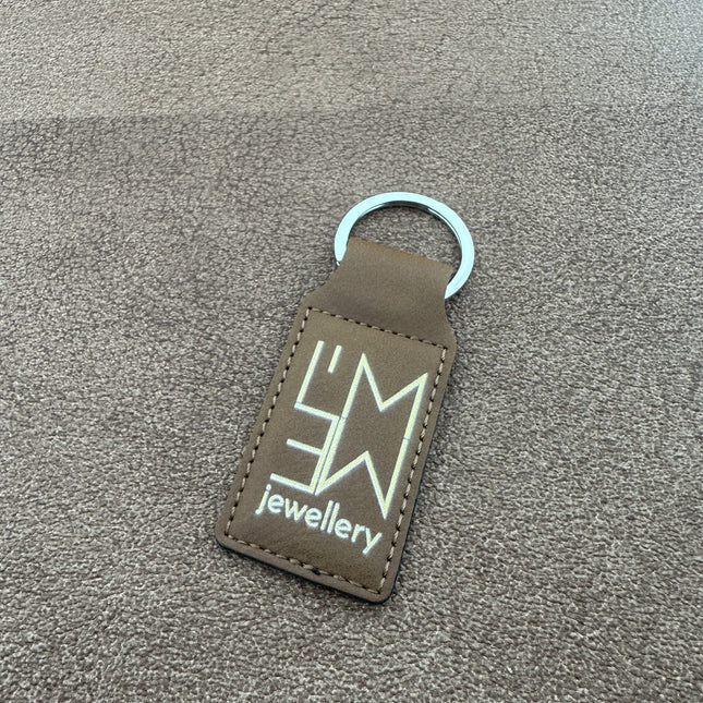 Porte-clés en cuir personnalisé rectangle taupe - 70 x 33 mm - par pièce
