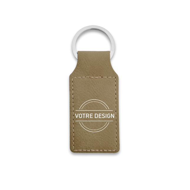 Porte-clés en cuir personnalisé rectangle taupe - 70 x 33 mm - par pièce