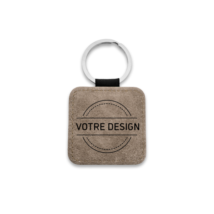Porte-clés en cuir personnalisé carré gris - 50 x 50 mm - par pièce