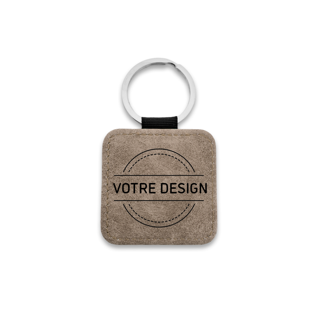 Porte-clés en cuir personnalisé carré gris - 50 x 50 mm - par pièce