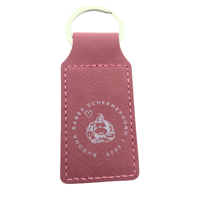Porte-clés en cuir personnalisé rectangle rose - 70 x 33 mm - par pièce