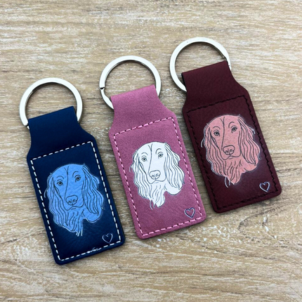 Porte-clés en cuir personnalisé rectangle rose - 70 x 33 mm - par pièce