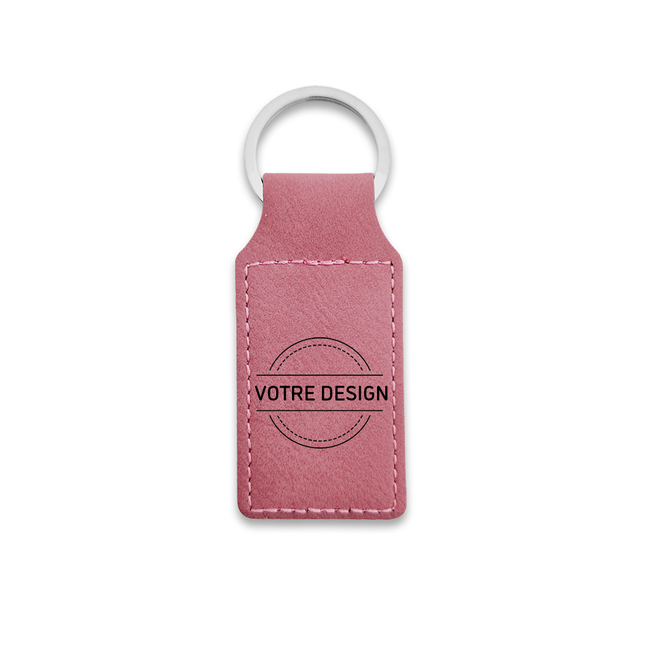 Porte-clés en cuir personnalisé rectangle rose - 70 x 33 mm - par pièce