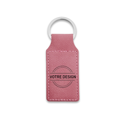Porte-clés en cuir personnalisé rectangle rose - 70 x 33 mm - par pièce