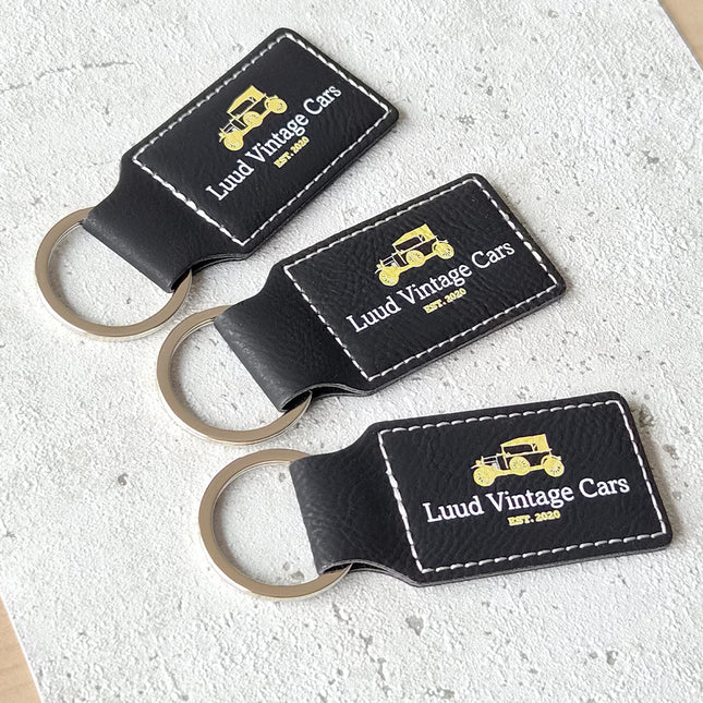 Porte-clés en cuir personnalisé rectangle noir - 70 x 33 mm - par pièce