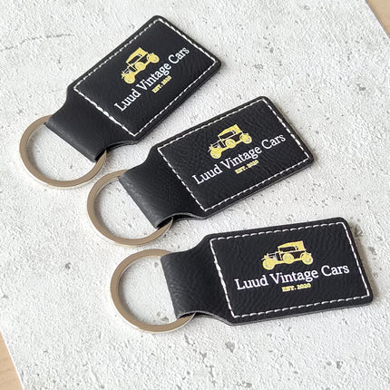 Porte-clés en cuir personnalisé rectangle noir - 70 x 33 mm - par pièce