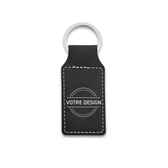 Porte-clés en cuir personnalisé rectangle noir - 70 x 33 mm - par pièce